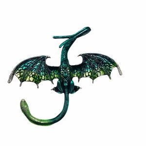 Green oil drip enamel dragon pin brooch
